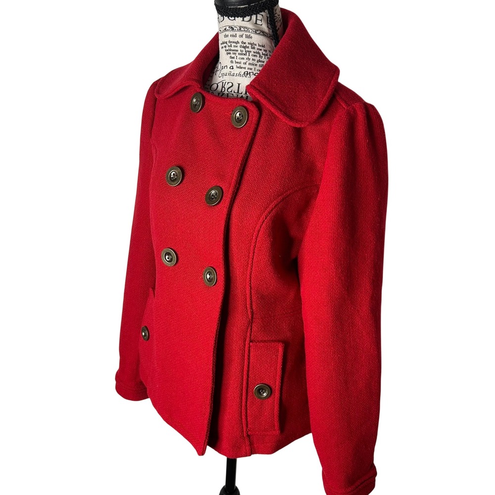 Anthropologie Tulle Peacoat Medium Red Double Breasted Wool Blend
